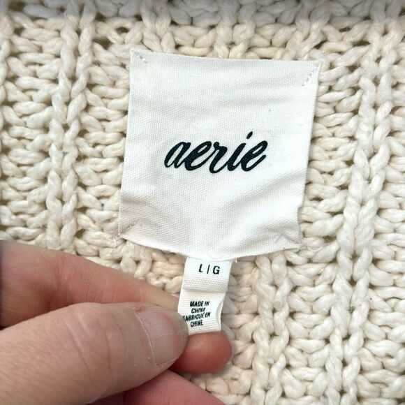 Aerie Ivory Knit Oversized Sweatshirt Size Large - Picture 3 of 8